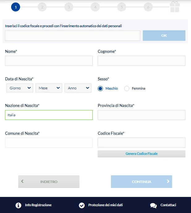 Registrazione al sito web di Star Vegas